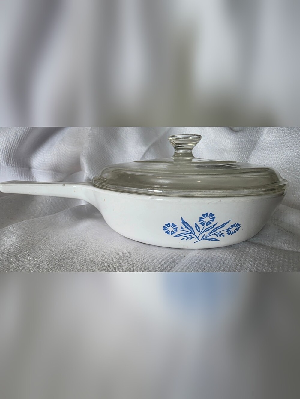 Corning Ware White With Blue Floral Skillet With Glass Lid